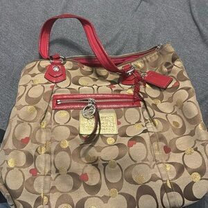 Coach red and tan purse